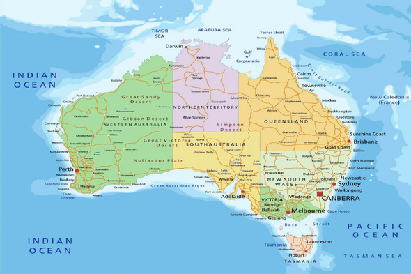 Australia Map Highly Detailed Print 100% Australian Made Stretched Canvas Ready to Hang - 2297