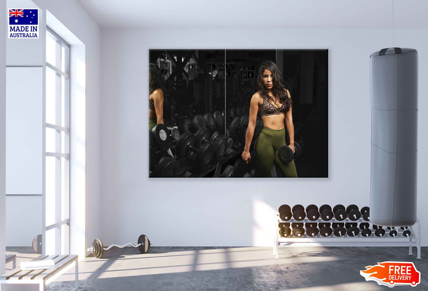 Girl Workout in Gym Photograph Print 100% Australian Made Stretched Canvas Ready to Hang - 2256