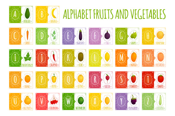 Alphabet with Fruits & Vegetables Print 100% Australian Made Stretched Canvas Ready to Hang - 1674