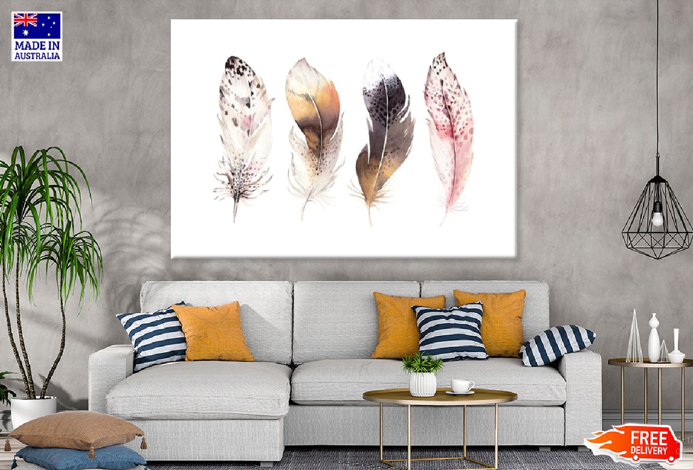 Feathers Watercolor Painting Print 100% Australian Made Stretched Canvas Ready to Hang - 1898