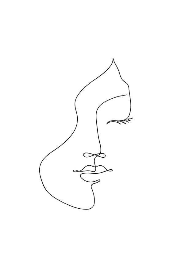 Woman Face B&W Line Art Design Print 100% Australian Made Stretched Canvas Ready to Hang - 1797