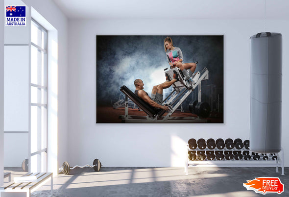 Weightlifter Doing Leg Presses with Girl Print 100% Australian Made Stretched Canvas Ready to Hang - 2198