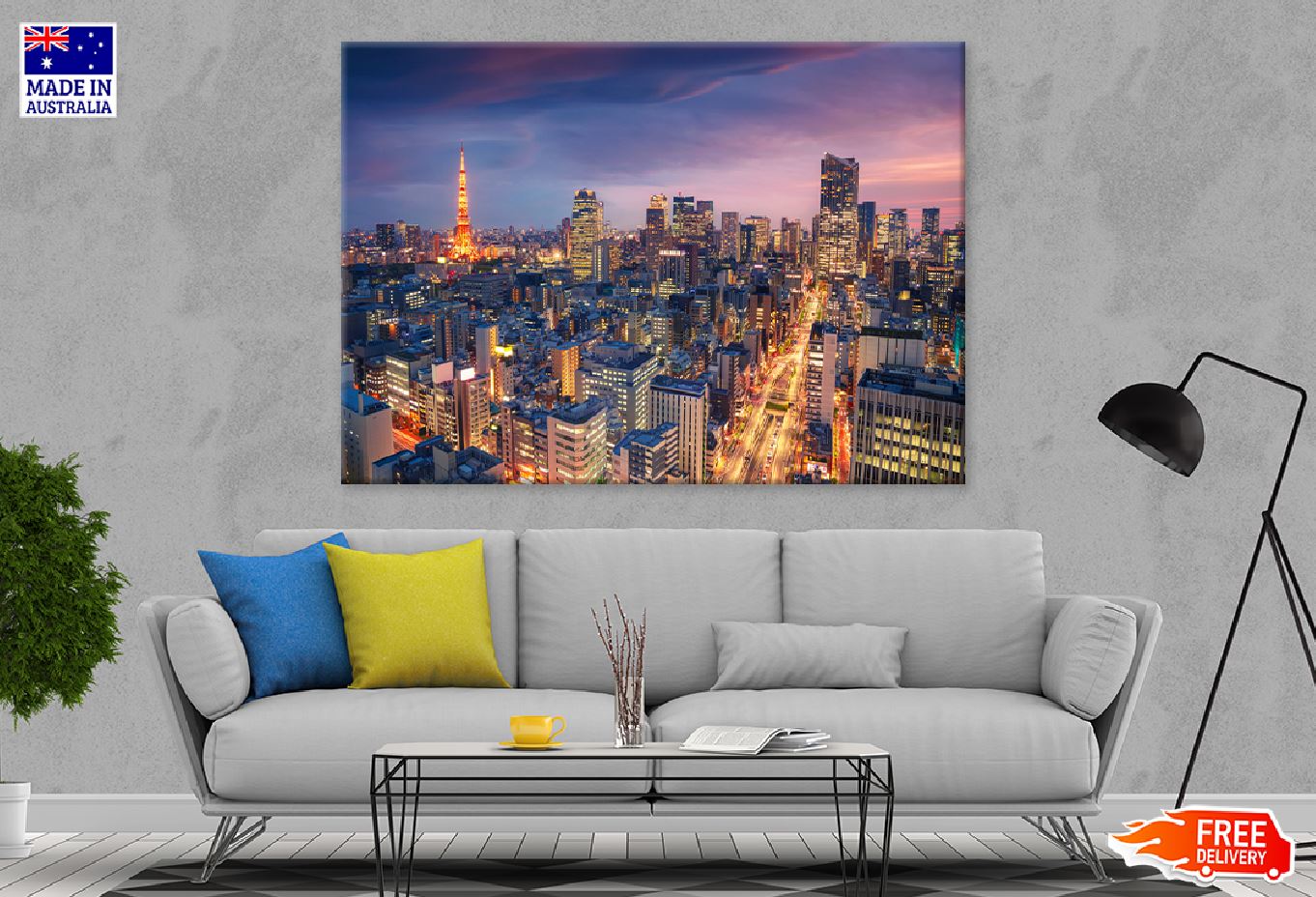 Tokyo City Aerial Sunset View Print 100% Australian Made Stretched Canvas Ready to Hang - 1466