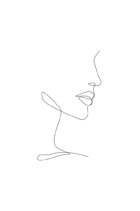 Lady Face B&W Line Art Design Print 100% Australian Made Stretched Canvas Ready to Hang - 1798