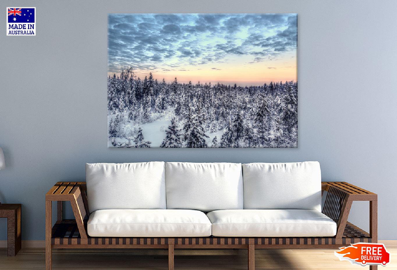 Sunset Over Snow Covered Trees Print 100% Australian Made Stretched Canvas Ready to Hang - 1018