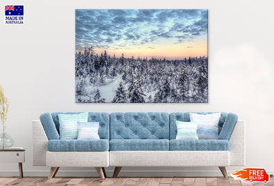 Sunset Over Snow Covered Trees Print 100% Australian Made Stretched Canvas Ready to Hang - 1018