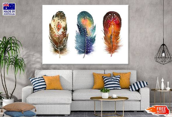 Colorful Feathers Watercolor Painting  Print 100% Australian Made Stretched Canvas Ready to Hang - 1899