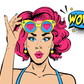 WOW Quote & Girl with Heart Shaped Glasses Illustration Pop Arts & Comic Poster Print 100% Australian Made Stretched Canvas Ready to Hang - 2171