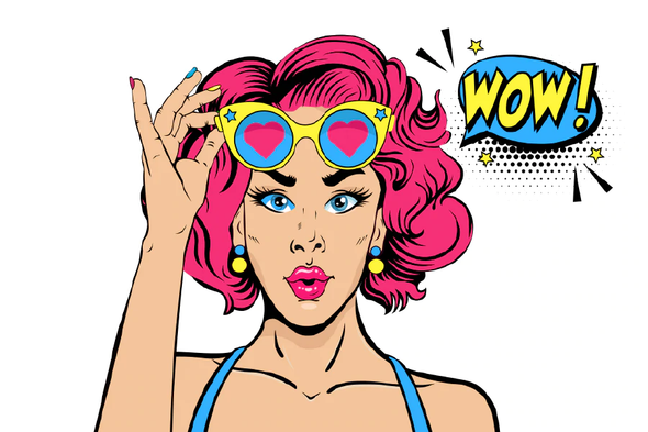 WOW Quote & Girl with Heart Shaped Glasses Illustration Pop Arts & Comic Poster Print 100% Australian Made Stretched Canvas Ready to Hang - 2171