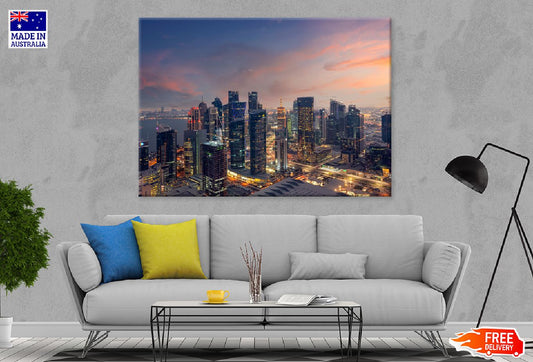 Dafna Area West Bay Doha Aerial Print 100% Australian Made Stretched Canvas Ready to Hang - 1467