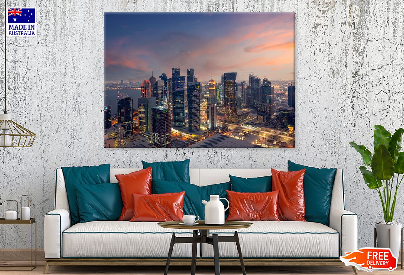 Dafna Area West Bay Doha Aerial Print 100% Australian Made Stretched Canvas Ready to Hang - 1467