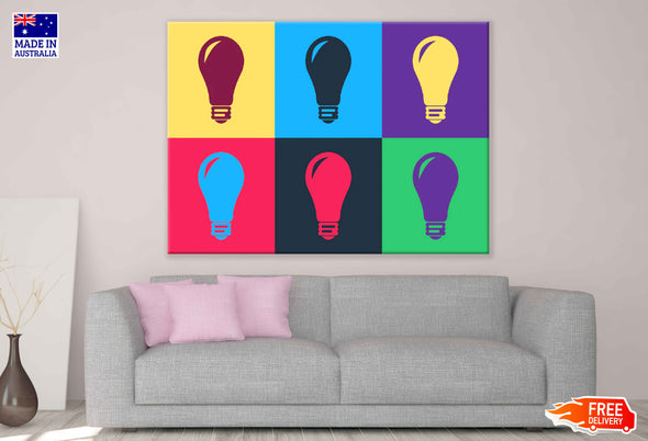 Colorful Light Bulb Collage Illustration Pop Arts & Comic Poster Print 100% Australian Made Stretched Canvas Ready to Hang - 2099