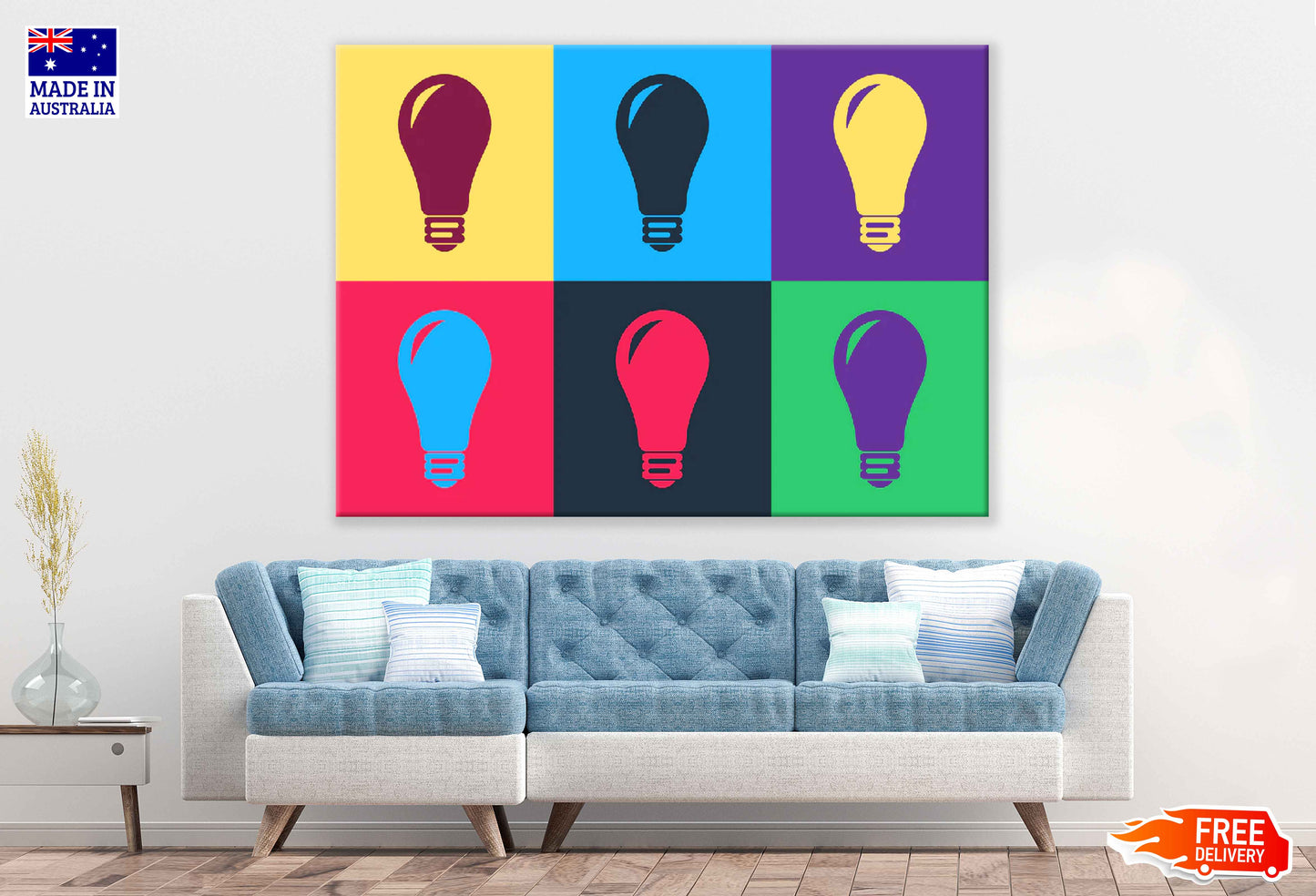 Colorful Light Bulb Collage Illustration Pop Arts & Comic Poster Print 100% Australian Made Stretched Canvas Ready to Hang - 2099