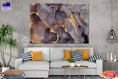 Black Grey & Gold Fluid Abstract Design Print 100% Australian Made Stretched Canvas Ready to Hang - 1118