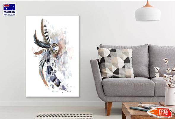 Grey Brown Bohemian Feathers Watercolor Painting Print 100% Australian Made Stretched Canvas Ready to Hang - 1973