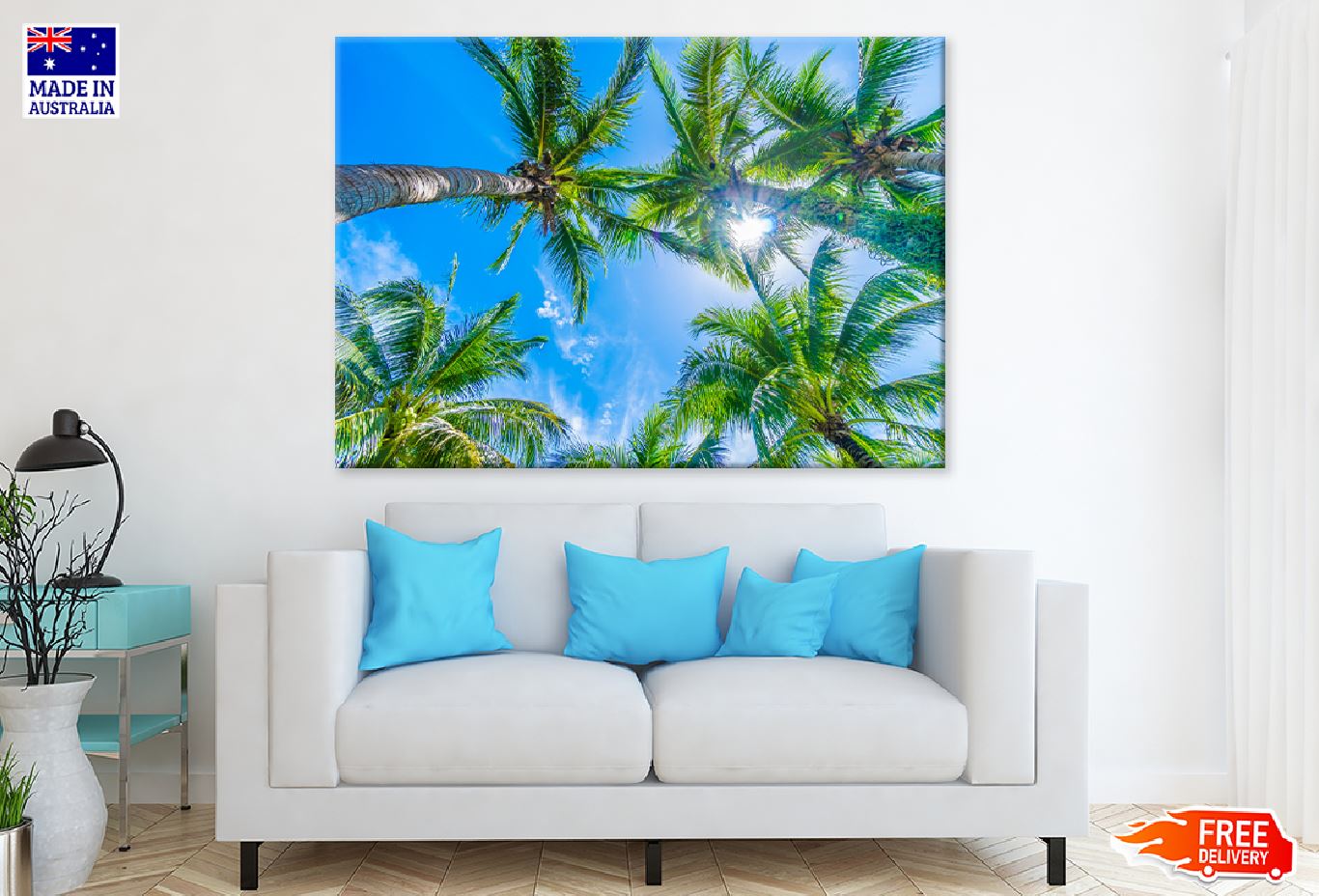 Palm Trees Blue Sky Photograph Print 100% Australian Made Stretched Canvas Ready to Hang - 1697