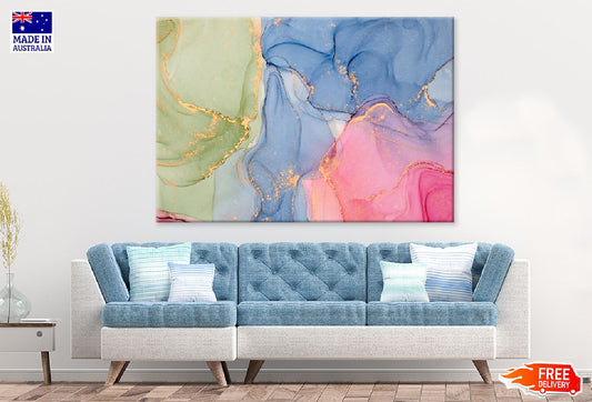 Green Blue Pink & Gold Abstract Design Print 100% Australian Made Stretched Canvas Ready to Hang - 1119