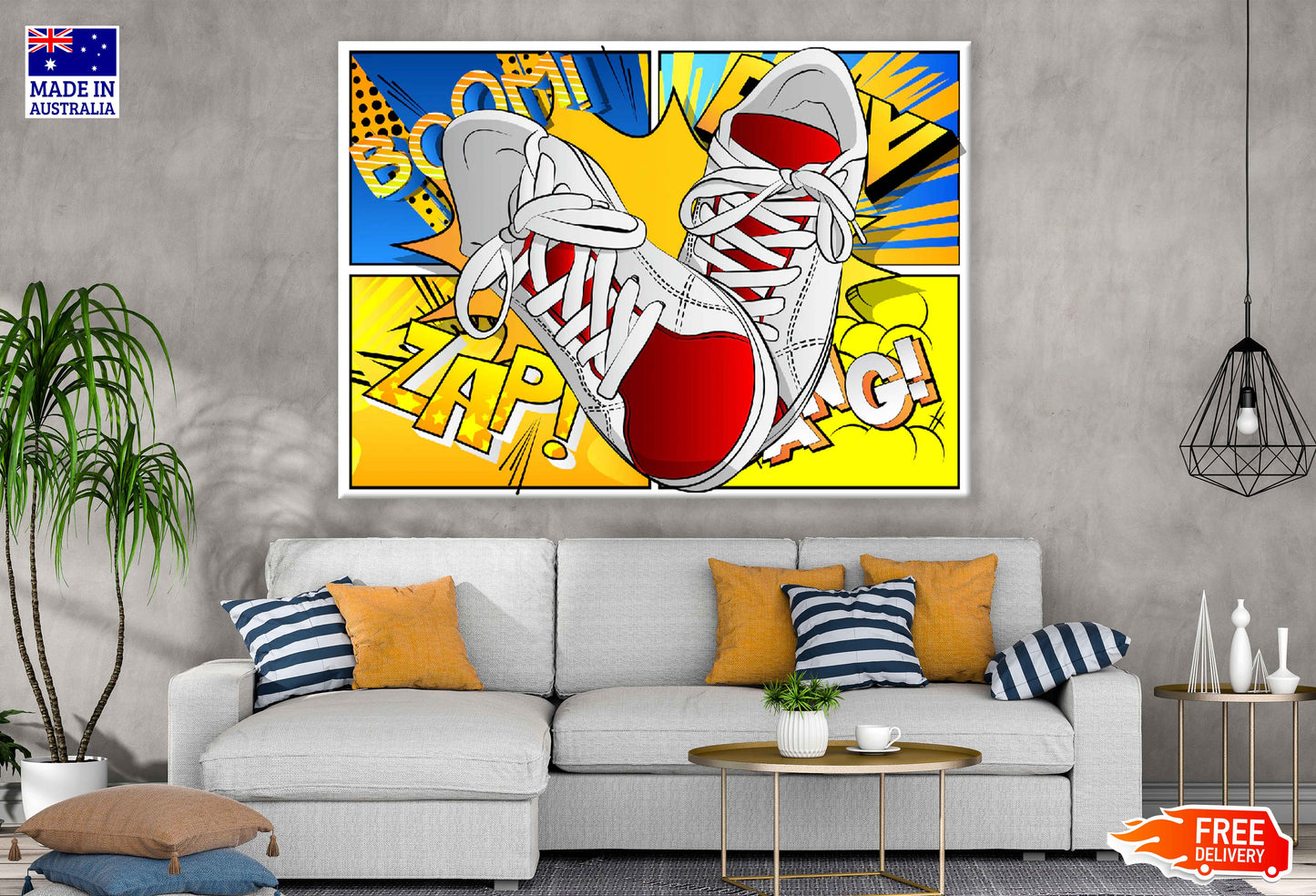 Shoes & BOOM ZAP Vector Illustration Pop Arts & Comic Poster Print 100% Australian Made Stretched Canvas Ready to Hang - 2100