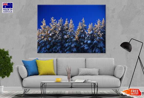 Snow Covered Trees Blue Sky View Print 100% Australian Made Stretched Canvas Ready to Hang - 1019