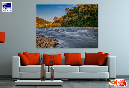 Wuyuan River Autumn Trees View Print 100% Australian Made Stretched Canvas Ready to Hang - 1020