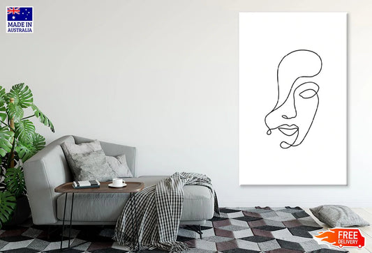 Female Face B&W Line Art Design Print 100% Australian Made Stretched Canvas Ready to Hang - 1800