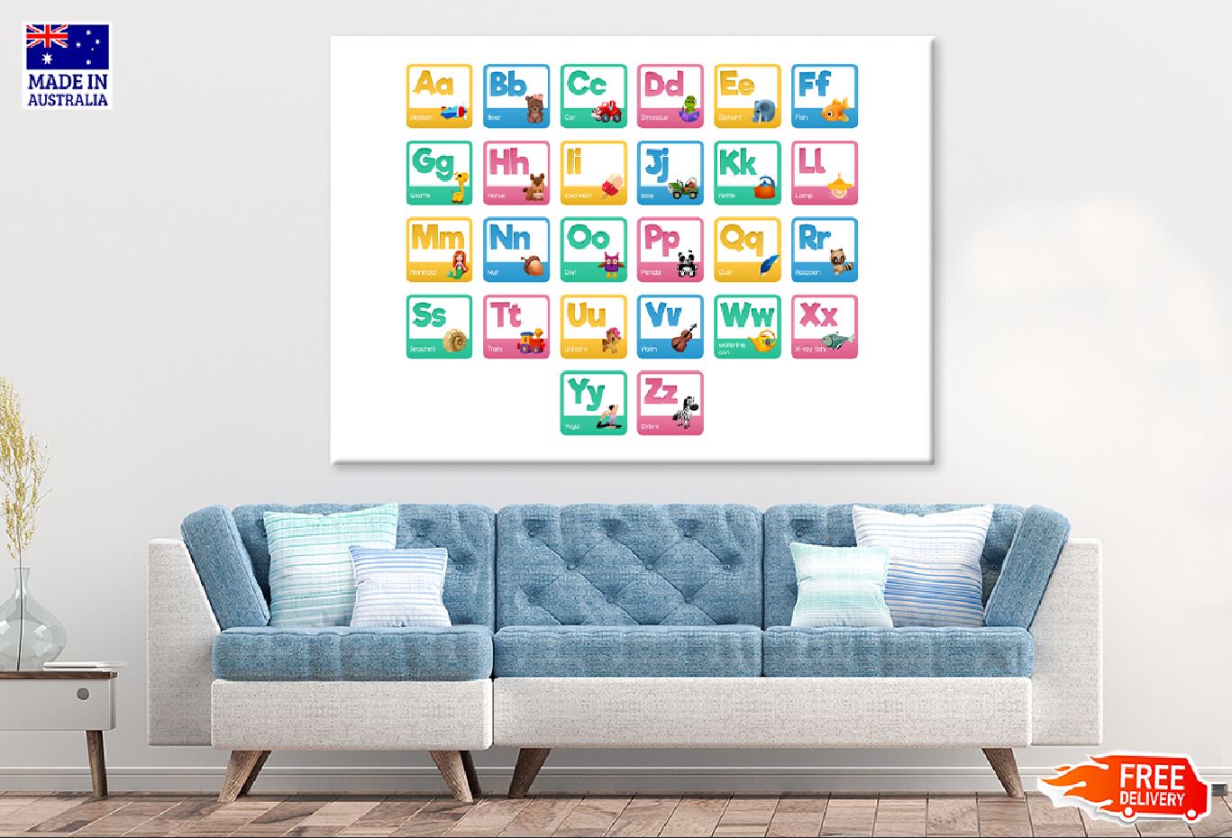 Cartoon Animals & Toys Alphabet Print 100% Australian Made Stretched Canvas Ready to Hang - 1677