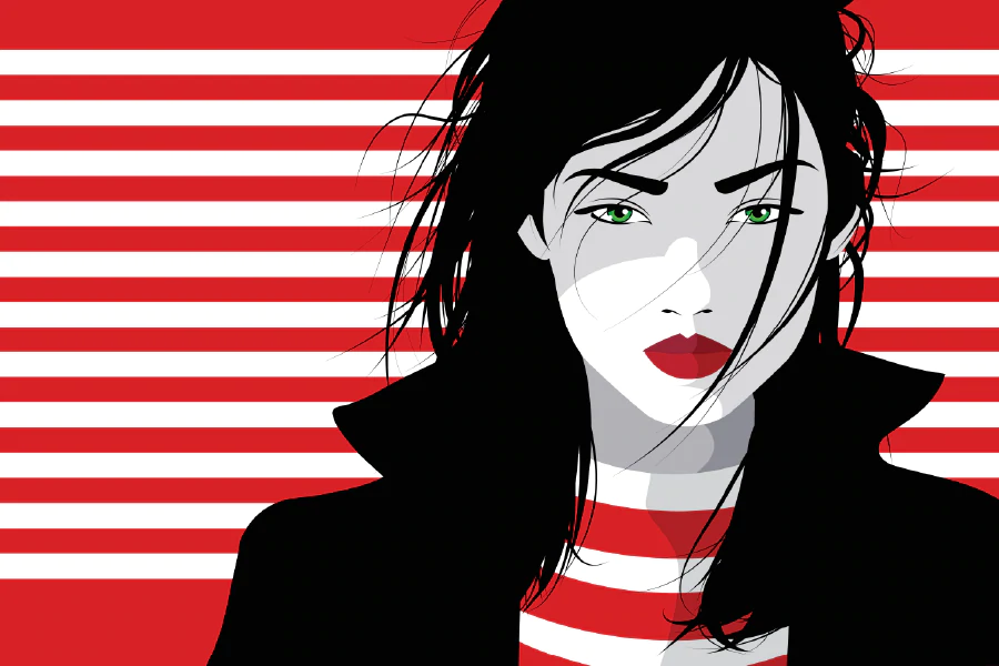 B&W Girl & Red Lines Illustration Pop Arts & Comic Poster Print 100% Australian Made Stretched Canvas Ready to Hang - 2173