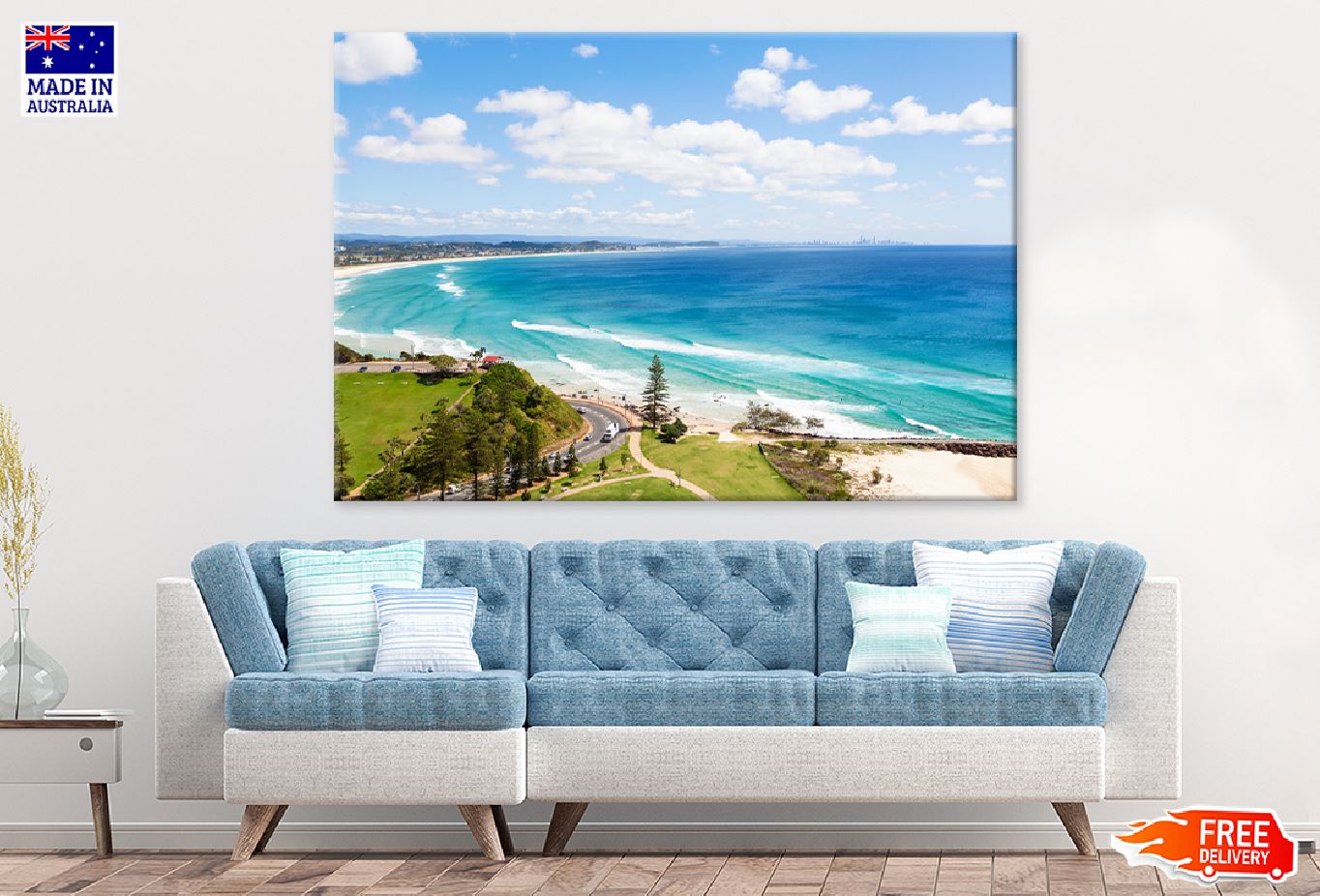 Kirra Beach on Sunny Gold Coast Print 100% Australian Made Stretched Canvas Ready to Hang - 1368