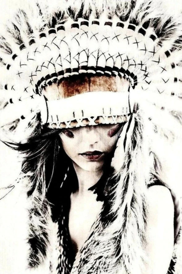 Headdress Popular Lady B&W Photograph Print 100% Australian Made Stretched Canvas Ready to Hang - 1974