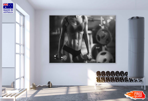 Girl Workout in Gym B&W Closeup Photograph Print 100% Australian Made Stretched Canvas Ready to Hang - 2259