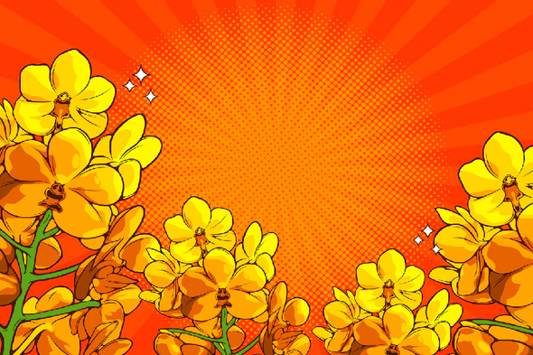 Yellow Flowers & Orange Bacground Vector Pop Arts & Comic Poster Print 100% Australian Made Stretched Canvas Ready to Hang - 2101