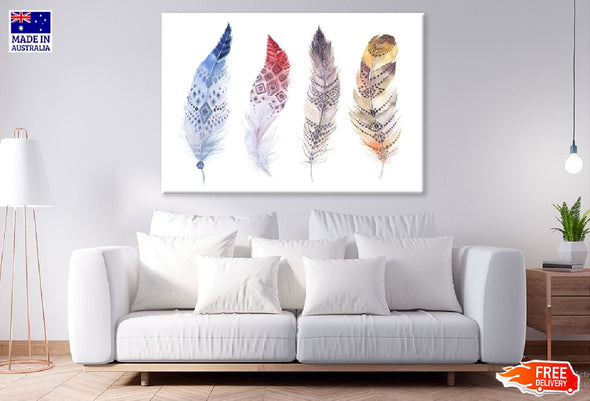 Colorful Bohemian Feathers Watercolor Painting Print 100% Australian Made Stretched Canvas Ready to Hang - 1901