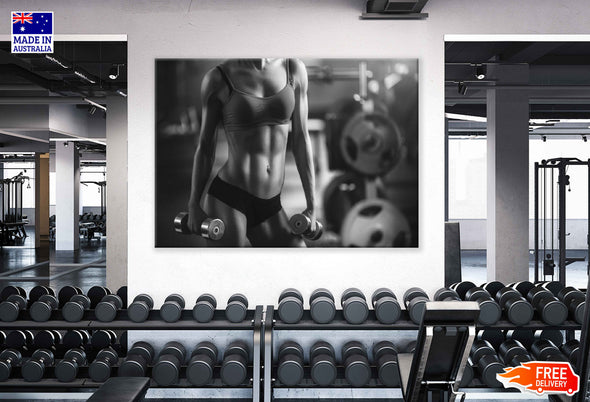 Girl Workout in Gym B&W Closeup Photograph Print 100% Australian Made Stretched Canvas Ready to Hang - 2259