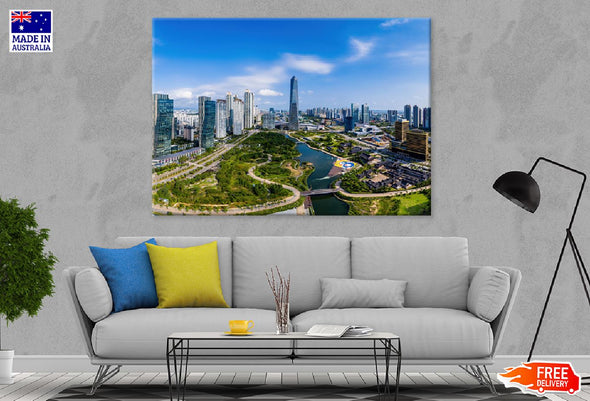 Central Park at Songdo City View Print 100% Australian Made Stretched Canvas Ready to Hang - 1469