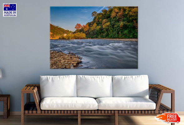 Wuyuan River Autumn Trees View Print 100% Australian Made Stretched Canvas Ready to Hang - 1020