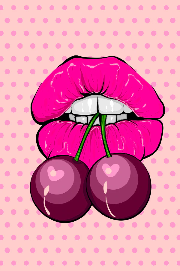 Girl Lips & Cherries Illustration Pop Arts & Comic Poster Print 100% Australian Made Stretched Canvas Ready to Hang - 2102