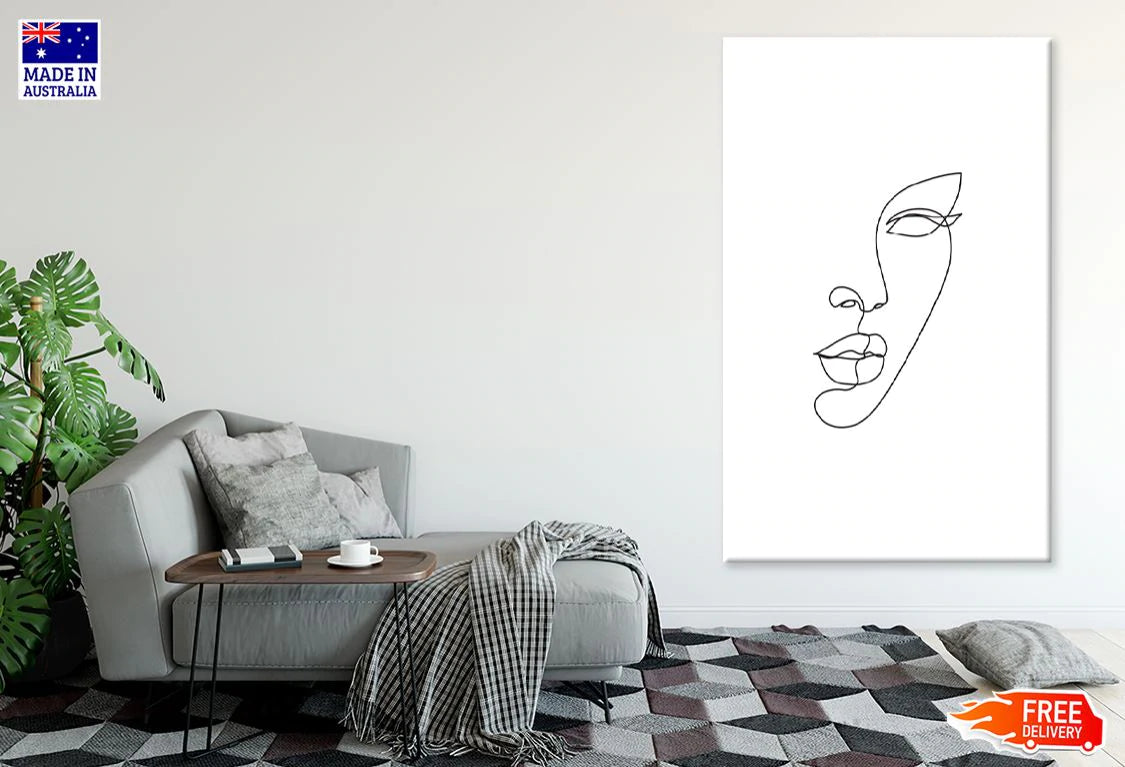 Woman Face B&W Line Art Design Print 100% Australian Made Stretched Canvas Ready to Hang - 1801