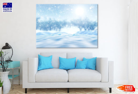 3D Render Falling in Snow Field Print 100% Australian Made Stretched Canvas Ready to Hang - 1021