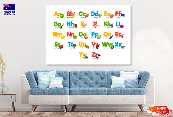 Fruits & Animals Alphabet Vector Print 100% Australian Made Stretched Canvas Ready to Hang - 1678