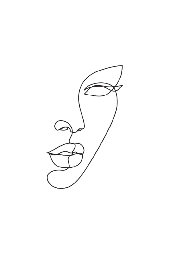 Woman Face B&W Line Art Design Print 100% Australian Made Stretched Canvas Ready to Hang - 1801