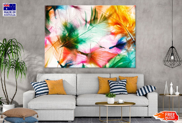 Red Orange & Green Feathers Digital Art Print 100% Australian Made Stretched Canvas Ready to Hang - 1902