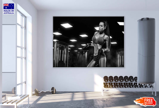 Girl with Ropes Workout in Gym B&W Photograph Print 100% Australian Made Stretched Canvas Ready to Hang - 2260