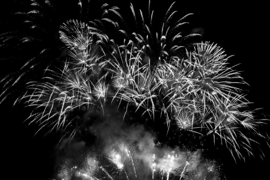 Fireworks on Sky B&W Photograph Print 100% Australian Made Stretched Canvas Ready to Hang - 1570