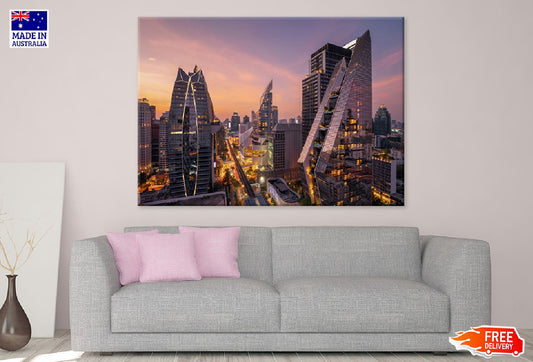 Ploenchit Bangkok Downtown Night Print 100% Australian Made Stretched Canvas Ready to Hang - 1470