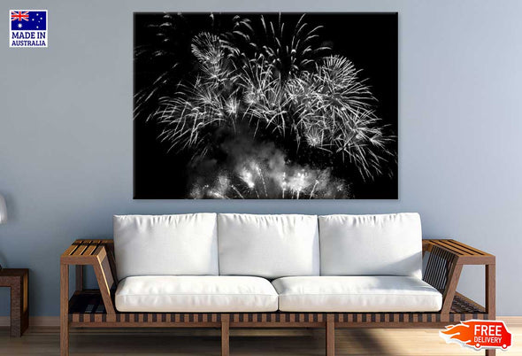 Fireworks on Sky B&W Photograph Print 100% Australian Made Stretched Canvas Ready to Hang - 1570