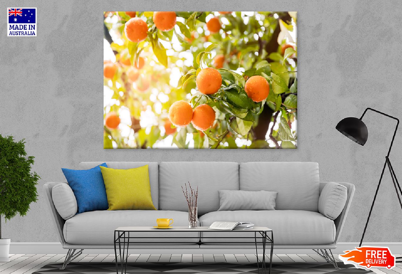 Orange Citrus Tree Sunset View Print 100% Australian Made Stretched Canvas Ready to Hang - 1699