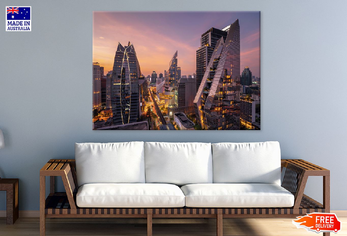 Ploenchit Bangkok Downtown Night Print 100% Australian Made Stretched Canvas Ready to Hang - 1470