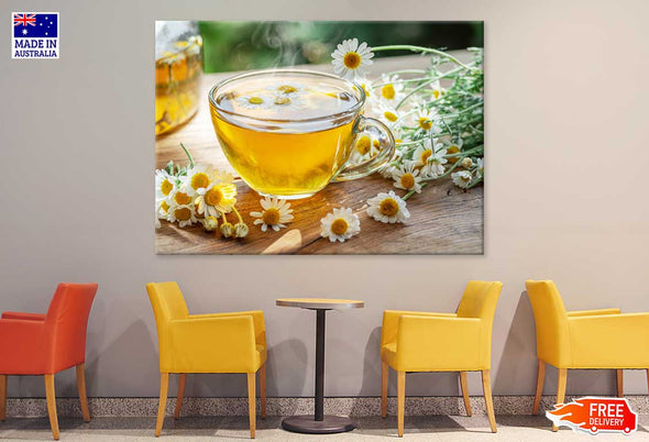 Chamomile Tea with Flower View Photograph Print 100% Australian Made Stretched Canvas Ready to Hang - 2002