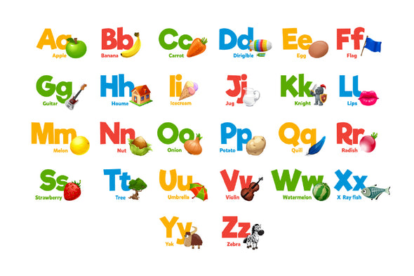 Fruits & Animals Alphabet Vector Print 100% Australian Made Stretched Canvas Ready to Hang - 1678