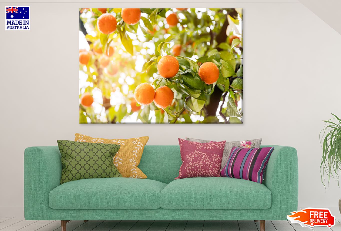 Orange Citrus Tree Sunset View Print 100% Australian Made Stretched Canvas Ready to Hang - 1699